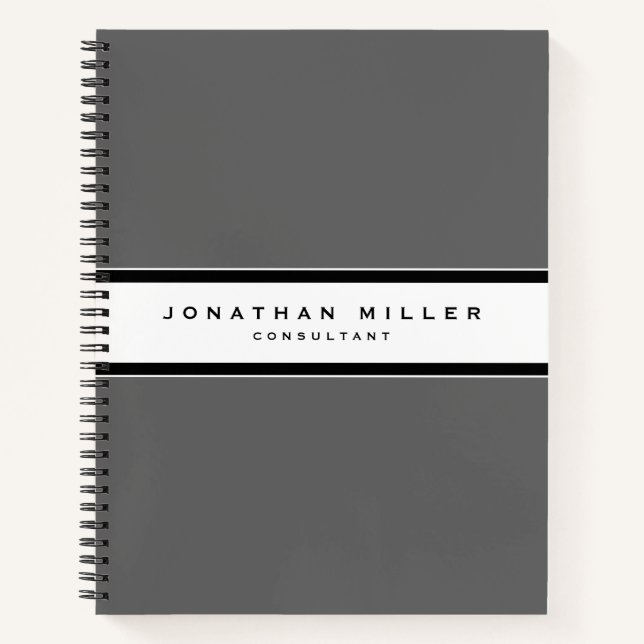 Professional Simple Modern Grey & White Stripe Notebook (Front)