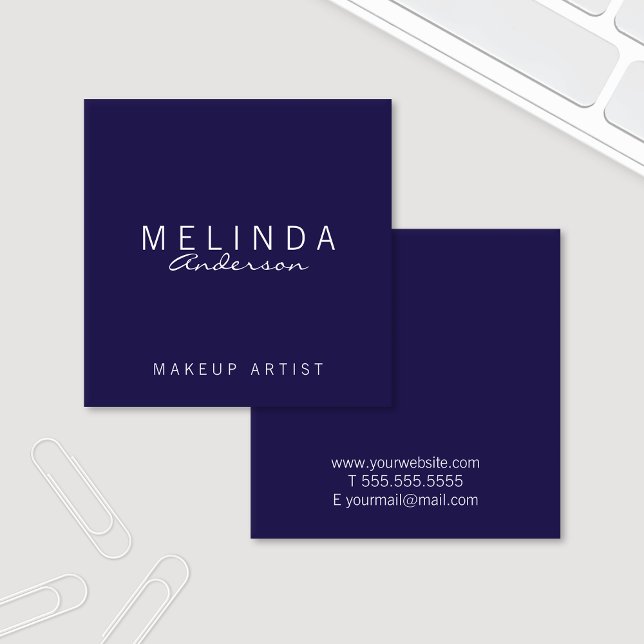 Professional Simple Modern Navy Blue and White Square Business Card (Creator Uploaded)