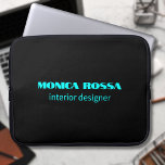 Professional Simple Modern Neon Blue Black Laptop Sleeve<br><div class="desc">Minimalist Clean Black Soli Colour Background and Neon Blue modern font laptop sleeve. Personalise for your custom use.
Classic Design | Elegant Product | Trendy Colours | Stylish and Fashion | Professional Business Design</div>