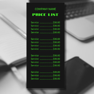Professional Simple Modern Neon Green Price List Menu