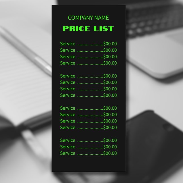 Professional Simple Modern Neon Green Price List Menu (Creator Uploaded)