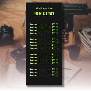 Professional Simple Modern Neon Lime Price List Menu