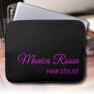Professional Simple Modern Neon Magenta and Black Laptop Sleeve