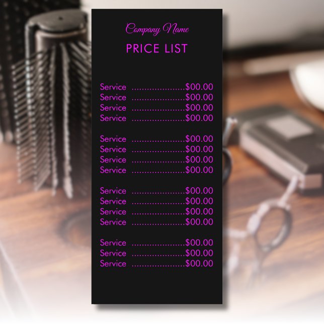 Professional Simple Modern Neon Magenta Price List Menu (Creator Uploaded)