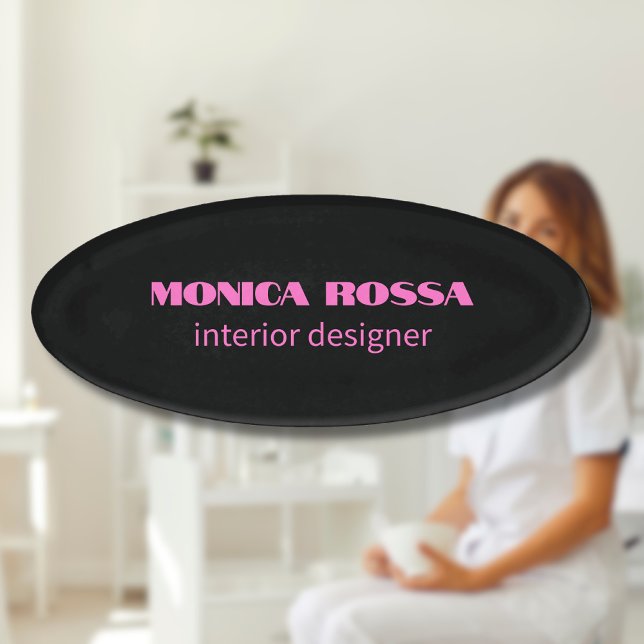 Professional Simple Modern Neon Pink Black Name Tag (Creator Uploaded)