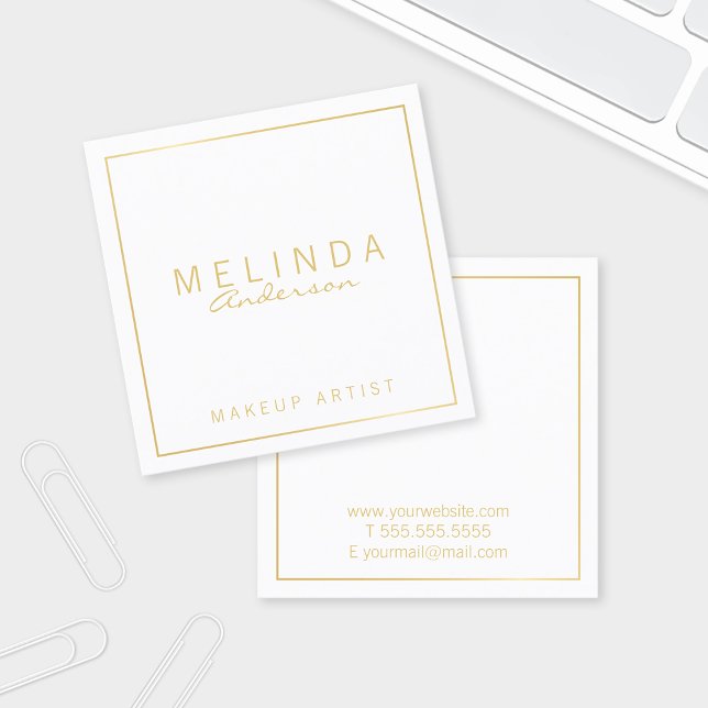Professional Simple Modern White and Gold Square Business Card (Creator Uploaded)