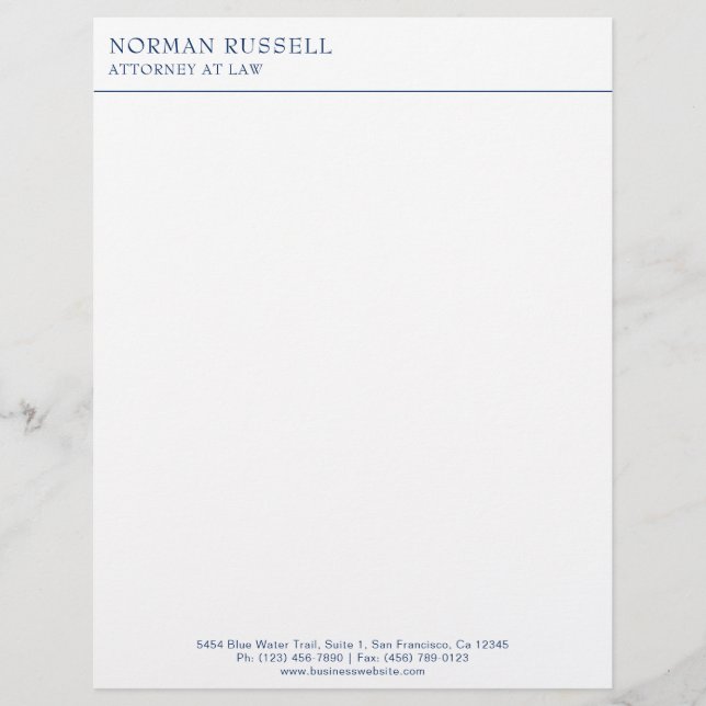 Professional Simple Navy Blue Border Lawyer Custom Letterhead (Front)