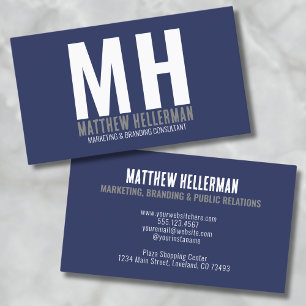 Professional Simple Navy Blue Monogram Business Card