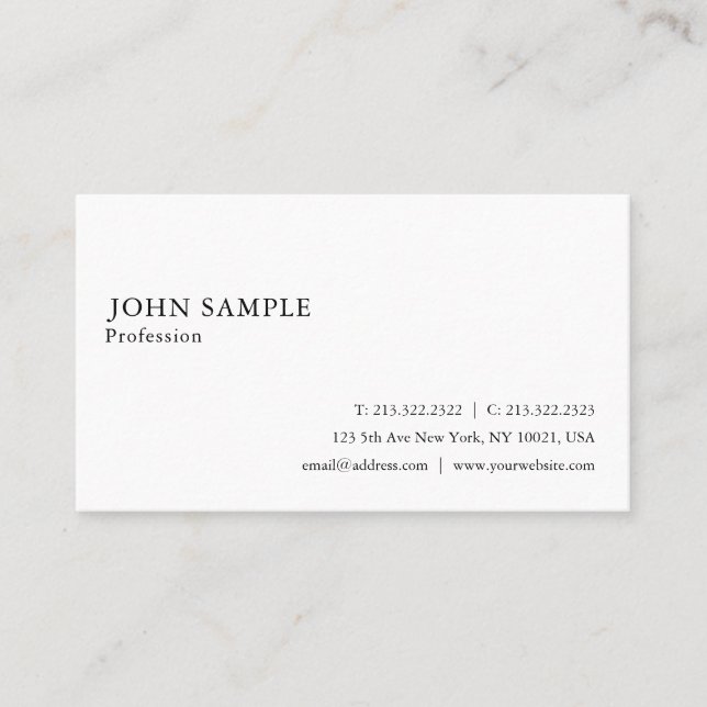 Professional Simple Plain Modern Elegant White Business Card (Front)