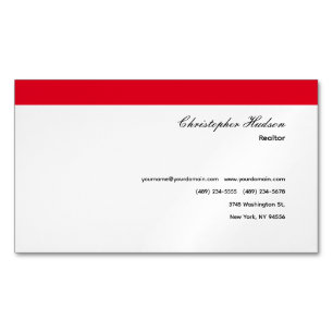 Professional Simple Plain Real Estate Red White Magnetic Business Card