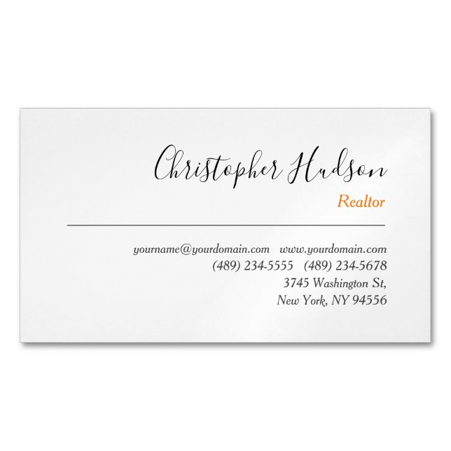 Professional Simple Plain Realtor Real Estate Magnetic Business Card (Front)