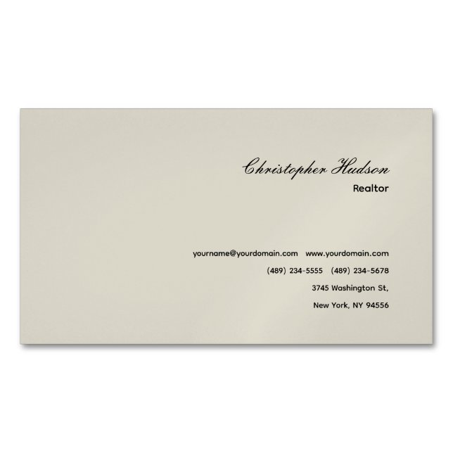 Professional Simple Plain Realtor Real Estate Magnetic Business Card (Front)