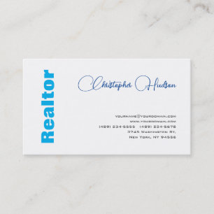 Professional Simple Realtor Real Estate Blue White Business Card