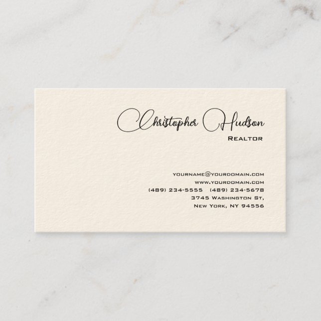 Professional Simple Realtor Real Estate Cream Business Card (Front)