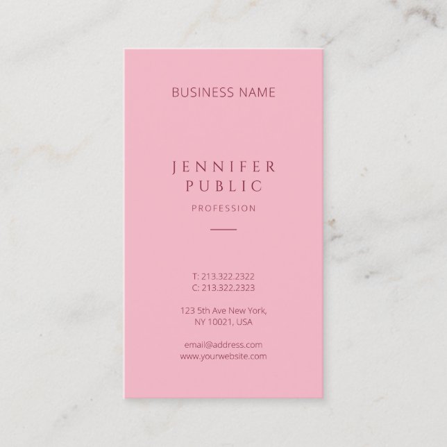Professional Simple Template Elegant Pink Modern Business Card (Front)