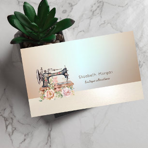 Professional Simple Vintage Floral Sewing Machine Business Card