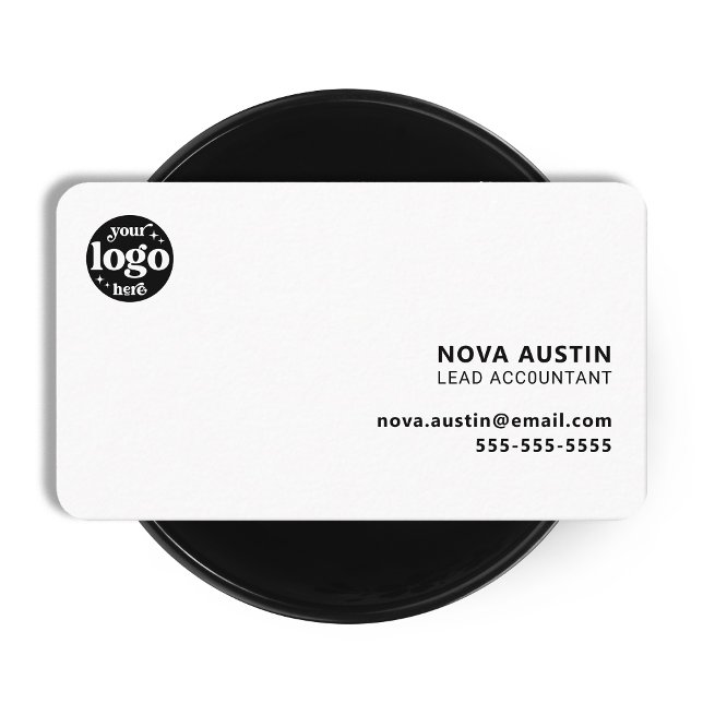 Professional Simple White Minimal Design With Logo Business Card (Creator Uploaded)
