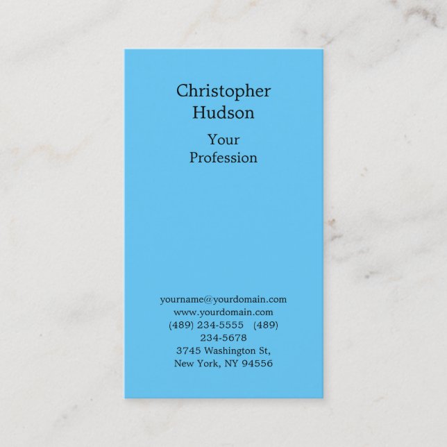 Professional Sky Blue Plain Premium Silk Business Card (Front)