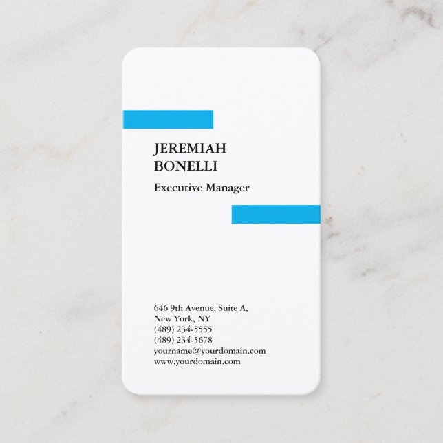 Professional sky blue white modern premium silk business card (Front)