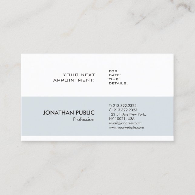 Professional Sleek Chic Appointment Reminder Plain Card (Front)