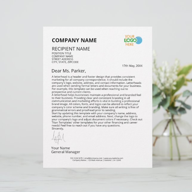 Professional Small Business Marketing & Branding Custom Letterhead (Standing Front)