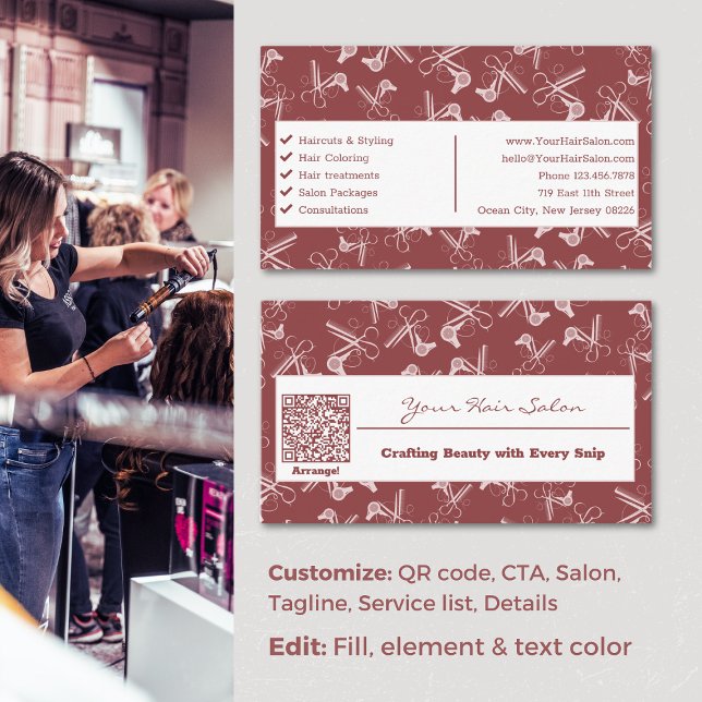 Professional Smoky Topaz & Pink Hair Salon Business Card (Professional Smoky Topaz & Pink Hair Salon Business Card)