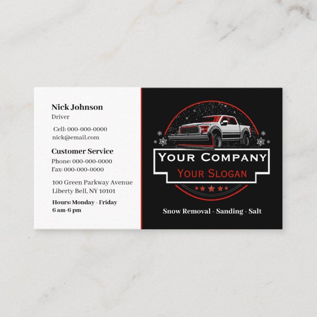 Professional Snow Removal, Snow Ploughing Company Business Card (Front)