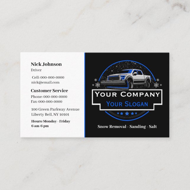 Professional Snow Removal, Snow Ploughing Company Business Card (Front)