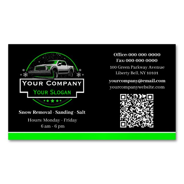 Professional Snow Removal, Snow Ploughing Company Magnetic Business Card (Front)