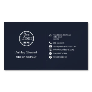 Professional Social media Logo Modern Navy Blue Magnetic Business Card
