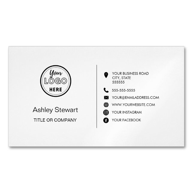 Professional Social media Logo Modern Trendy White Magnetic Business Card (Front)