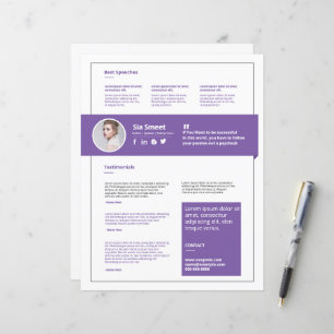 Professional Speaker One Sheet Template