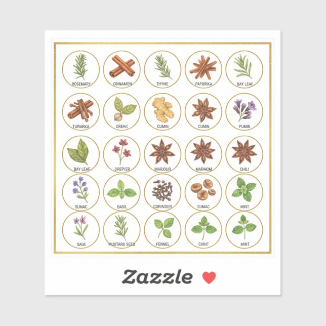 Professional Spice Jar Labels - 25 Botanical Herb  (Sheet)