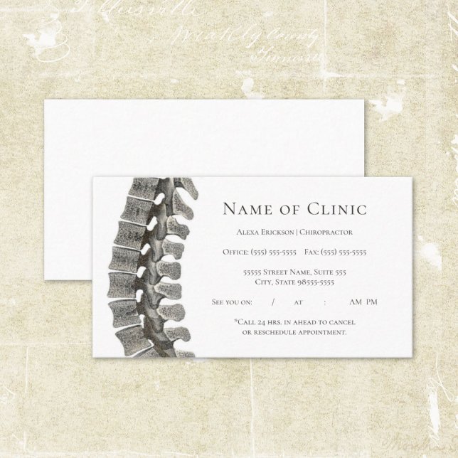 Professional Spine Chiropractor Appointment Card (Professional Spine Chiropractor Appointment Reminder Business Cards)