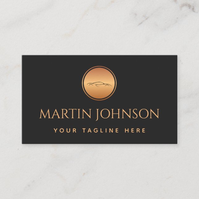 Professional Sports Car Auto Gold & Black Logo Business Card (Front)