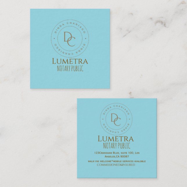 Professional Square Notary Public Business Card  (Front/Back)