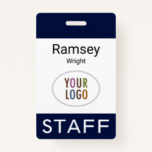 Professional Staff Name Badge with Logo Navy Blue ID Badge