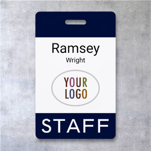 Professional Staff Name Badge with Logo Navy Blue ID Badge