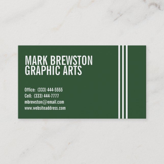 Professional Stripes Business Cards in Dark Green (Front)