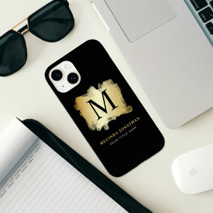 Professional Stylish Black Gold Brush Monogram Case-Mate iPhone 14 Case