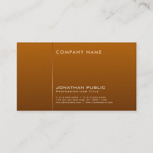 Professional Stylish Brown Company Modern Plain Business Card (Front)