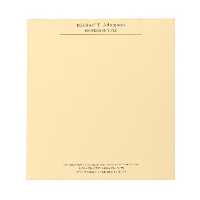 Professional Stylish Elegant Plain Modern Beige Notepad (Front)