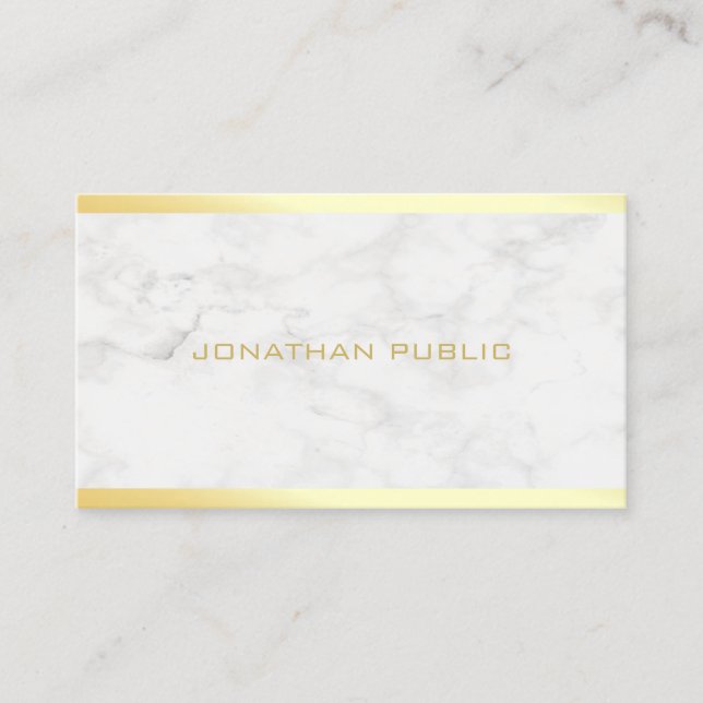 Professional Stylish Gold Text Marble Template Business Card (Front)