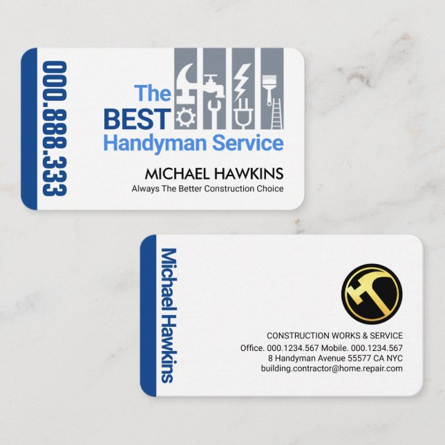 Professional Stylish Handyman Tools Tab Business Card (Front/Back)