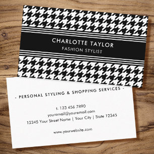 Professional Stylish Houndstooth Black White Business Card