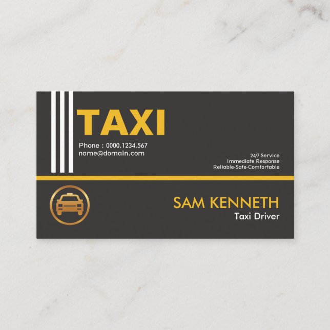 Professional Stylish Vertical Whites Taxi Service Business Card (Front)