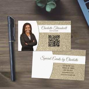Professional Subtle Gold Glitter Custom Photo QR Business Card