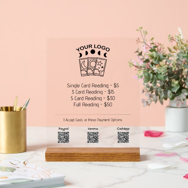 Professional Tarot Reader Business Logo Price List Acrylic Sign (Wedding)