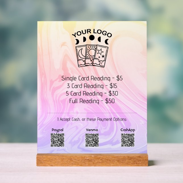 Professional Tarot Reader Logo Pink Price List Acrylic Sign (Neutral)
