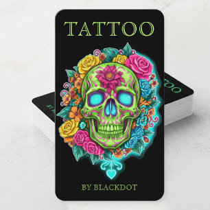 Professional Tattooist Floral Skull Tattoo Artist Business Card